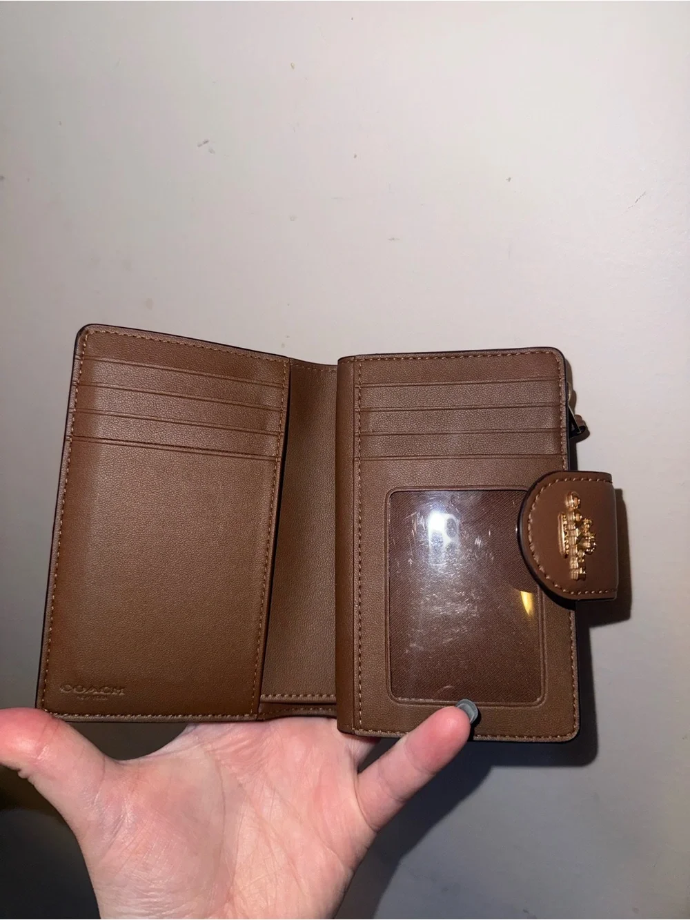 Coach Brown Signature Compact Card Wallet - Picture 4 of 9